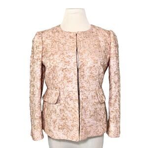 Red Valentino Metallic Textured Boucle Peplum Jacket Shimmer Pink Tan IT 44 US 6